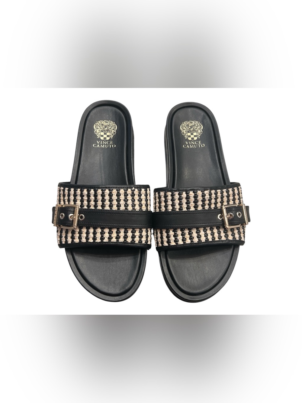 NWT Vince Camuto Kenlie Woven Slide Sandals – Black & White – Women’s Size 11M
